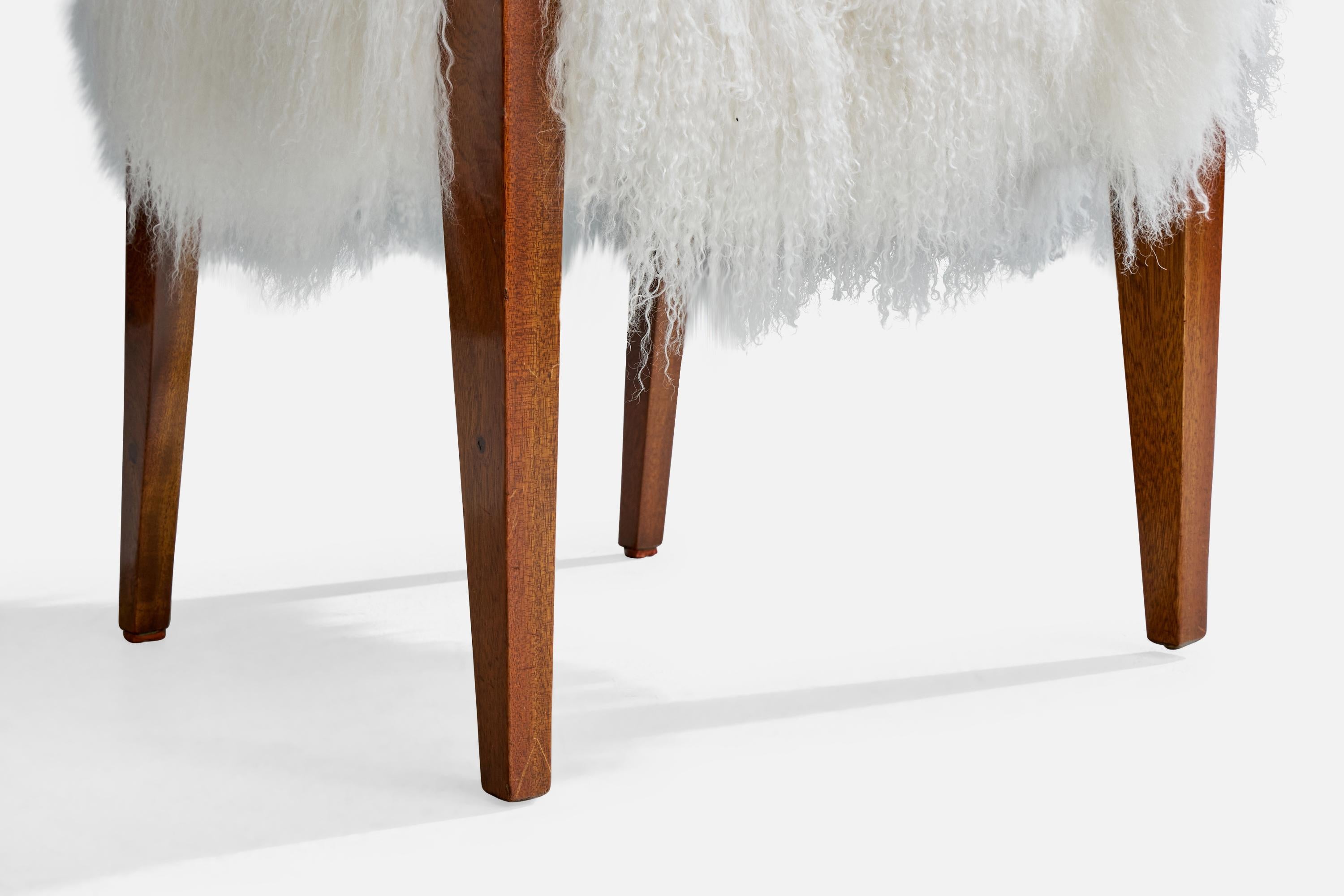 French Designer, Armchair, Wood, Shearling, France, 1930s For Sale 6