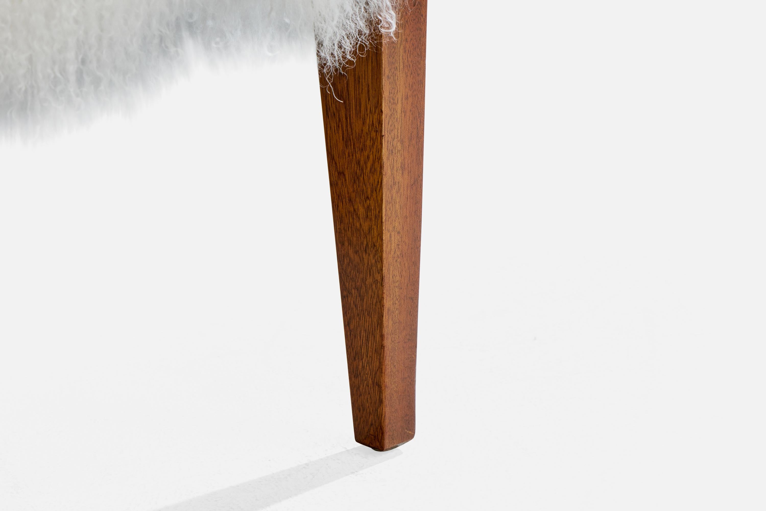 French Designer, Armchair, Wood, Shearling, France, 1930s For Sale 7