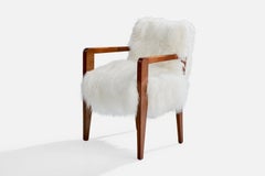 Fauteuil de designer français, Wood, Shearling, France, années 1930