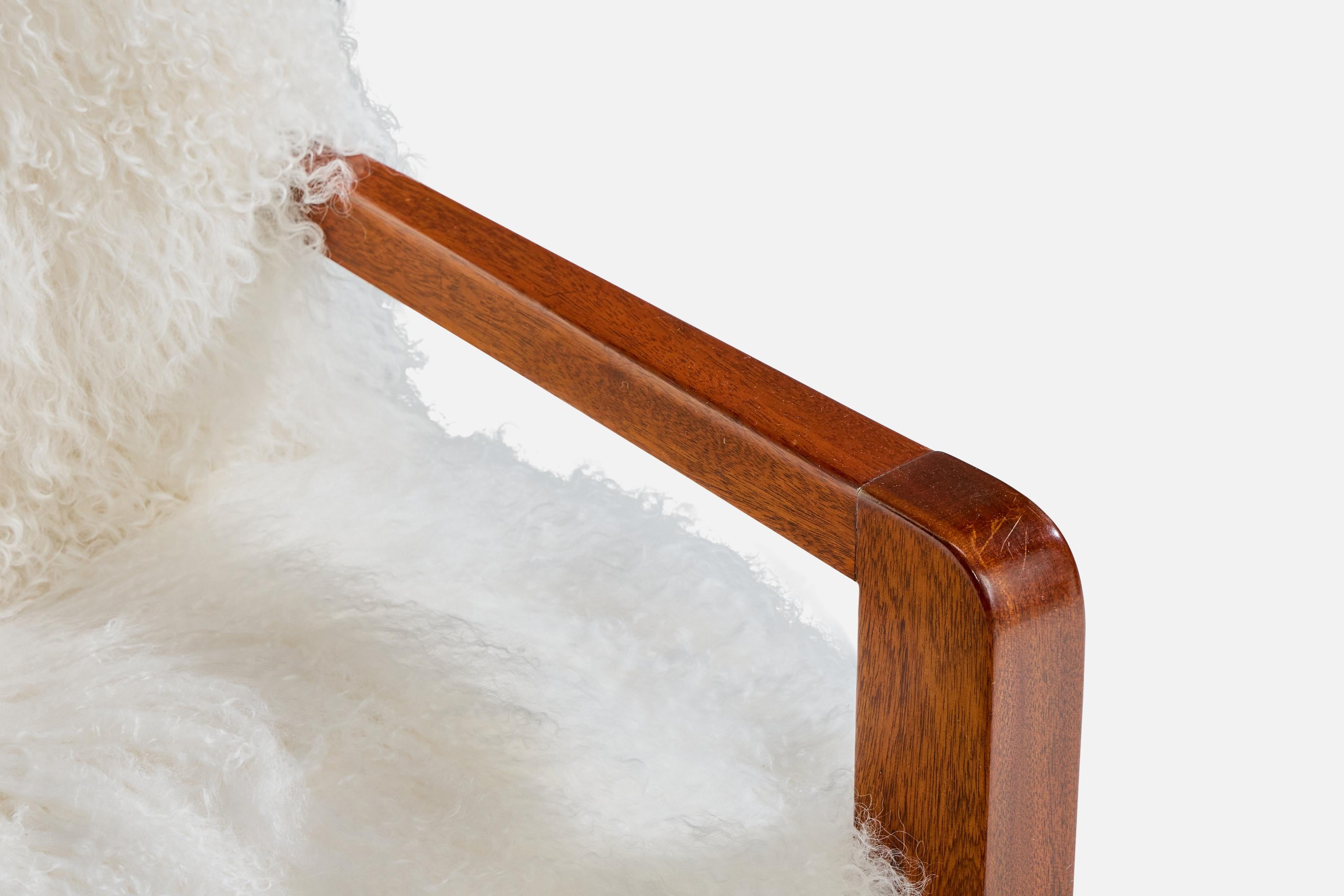 French Designer, Armchair, Wood, Shearling, France, 1930s For Sale 4