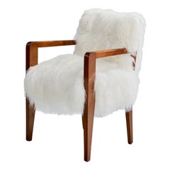 French Designer, Armchair, Wood, Shearling, France, 1930s