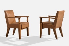 French Designer, Armchairs, Beech, Vinyl, France, 1960s