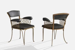 French Designer, Armchairs, Metal, Vinyl, France, 1950s