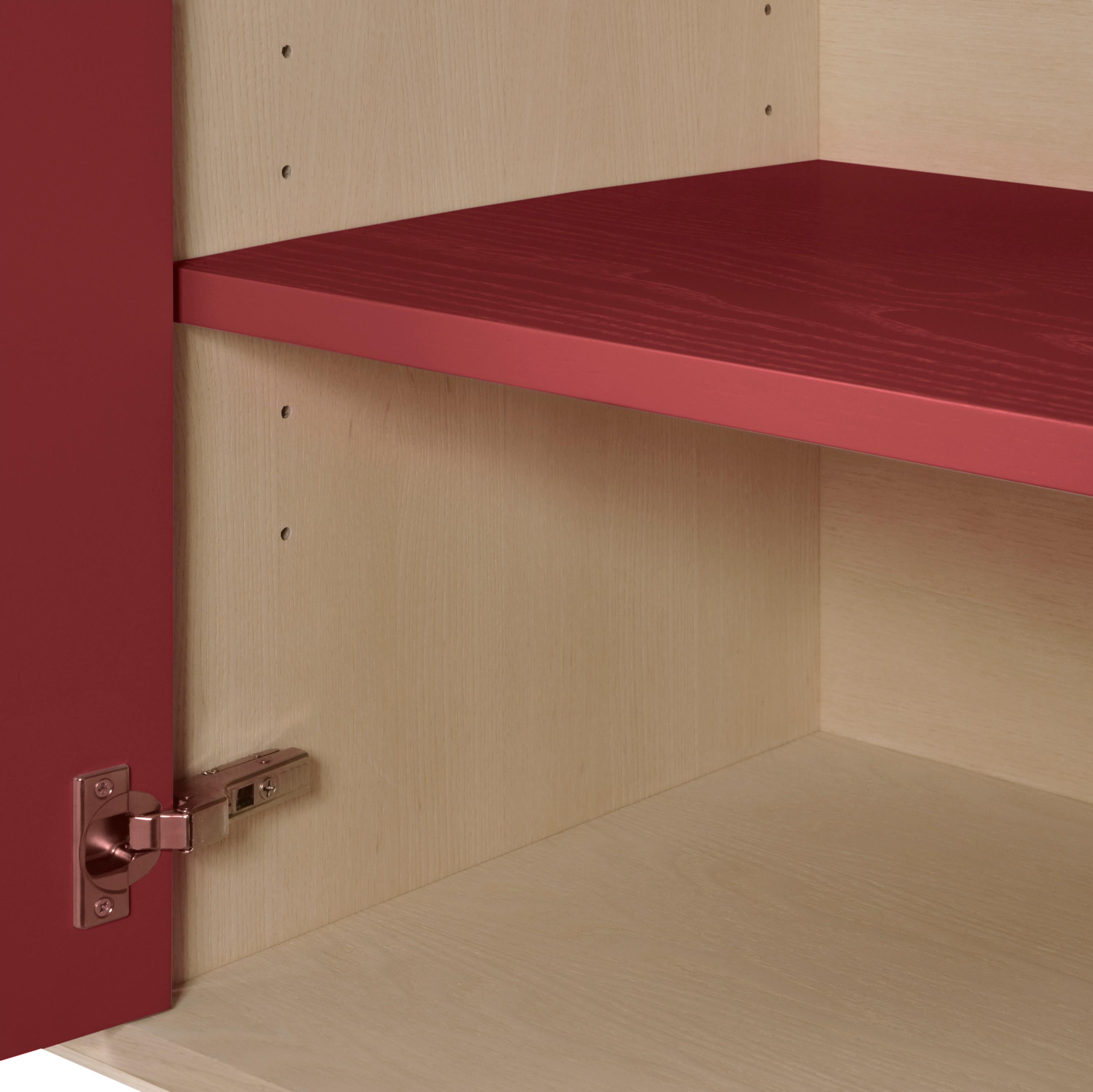 Mueble bajo de madera rojo de 3 cajones de diseño artesanal francés de Eric Gizard, París en venta 2