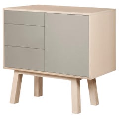 Aparador de madera de diseño francés artesanal gris claro de 1 puerta y 3 cajones París