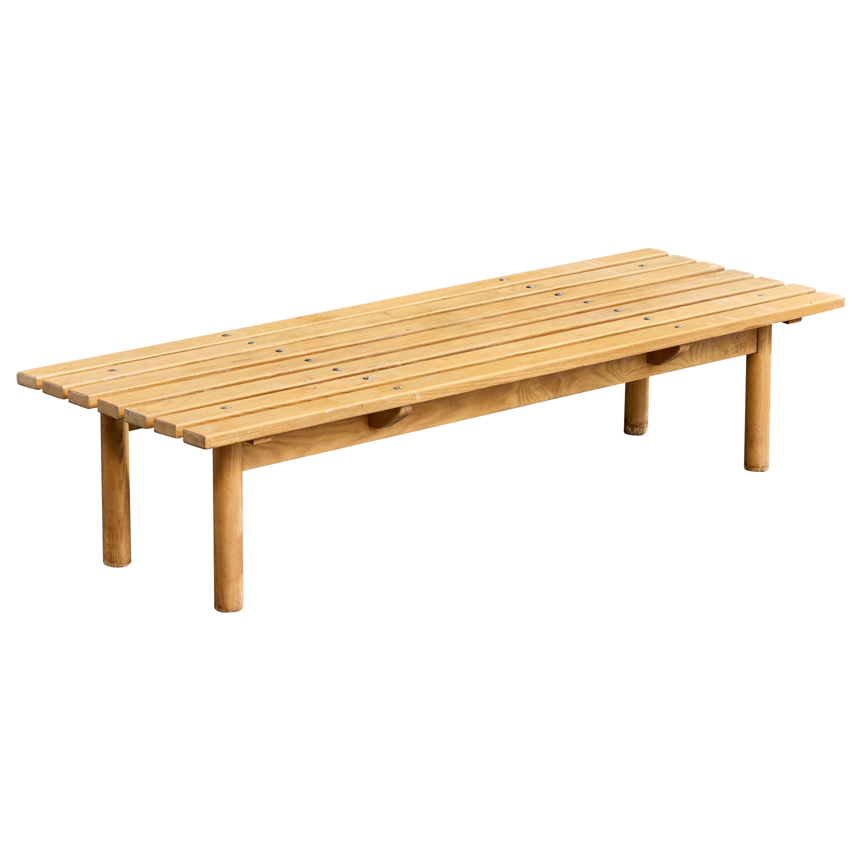 Banc de designer français, pin, France, années 1970