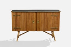 French Designer, Cabinet, Bamboo, Rattan, Brass, Metal, France, 1960s