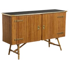 French Designer, Cabinet, Bamboo, Rattan, Brass, Metal, France, 1960s