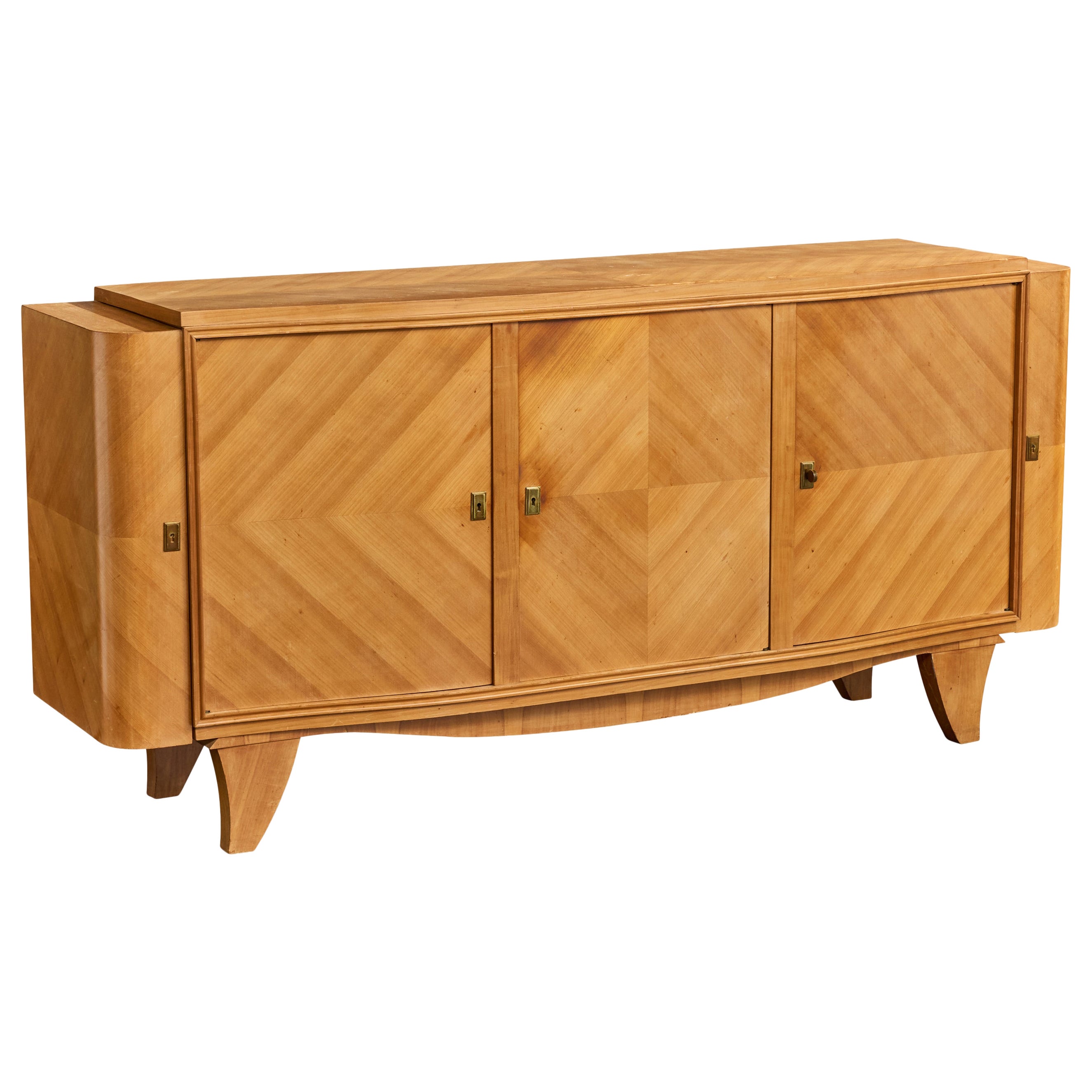 Armadio di design francese, sicomoro, ottone, Francia, 1950 in vendita