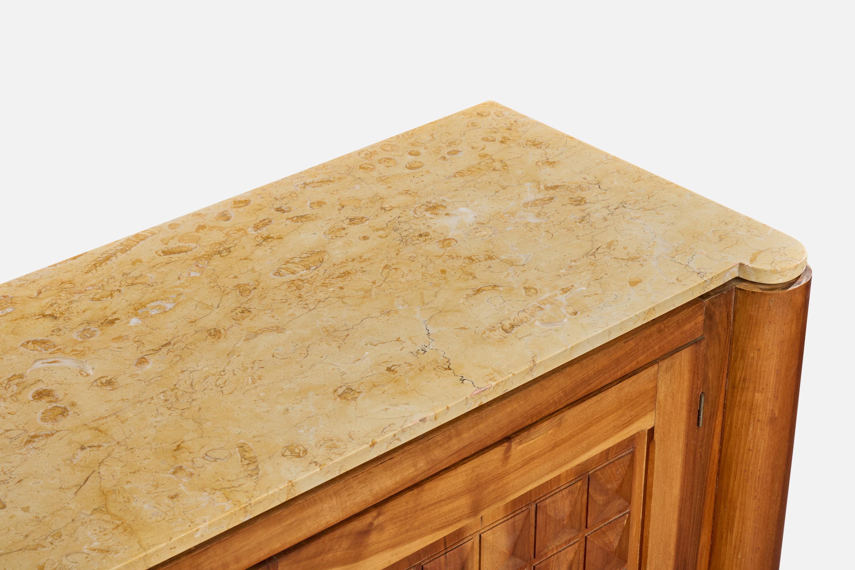 Mobile di design francese, noce, marmo, ottone, Francia, anni '40 in vendita 3