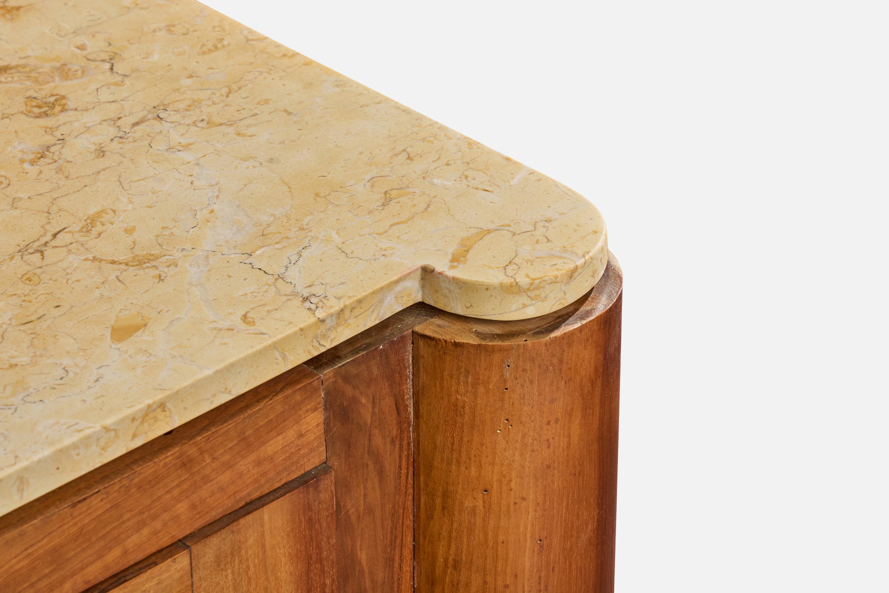 Mobile di design francese, noce, marmo, ottone, Francia, anni '40 in vendita 4