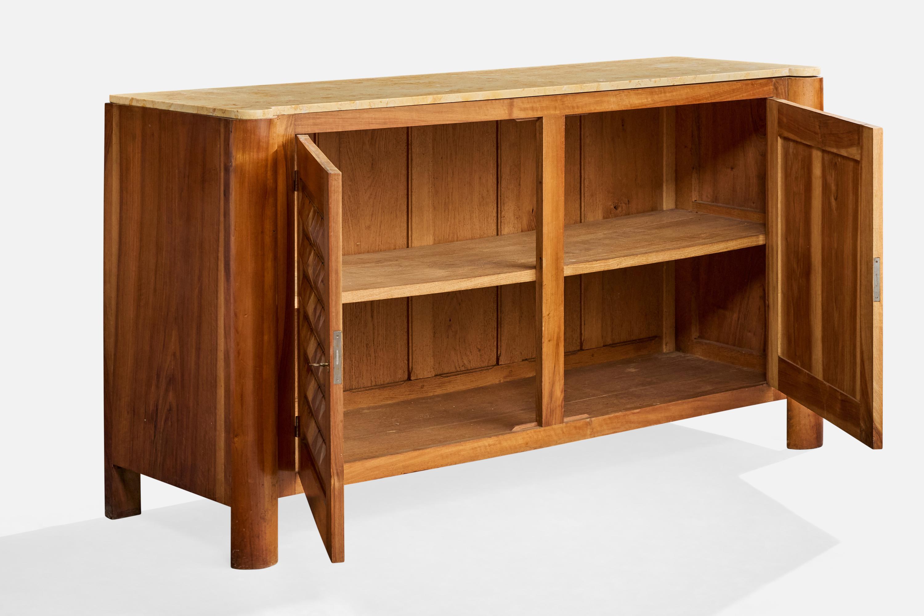 Francese Mobile di design francese, noce, marmo, ottone, Francia, anni '40 in vendita