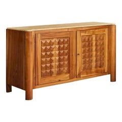 French Designer, Cabinet, Walnut, Marble, Brass, France, 1940s