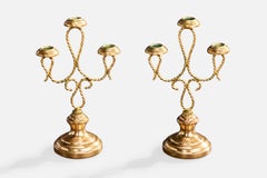 French Designer, Candelabras, Brass, France, 1960s