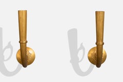 French Designer, Candle Sconces, Brass, France, 1940s