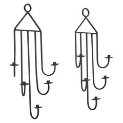 French Designer, Candle Sconces, Iron, France, 1960s