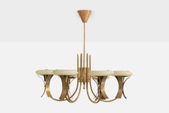 Designer français, lustre, laiton, acrylique, France, années 1960