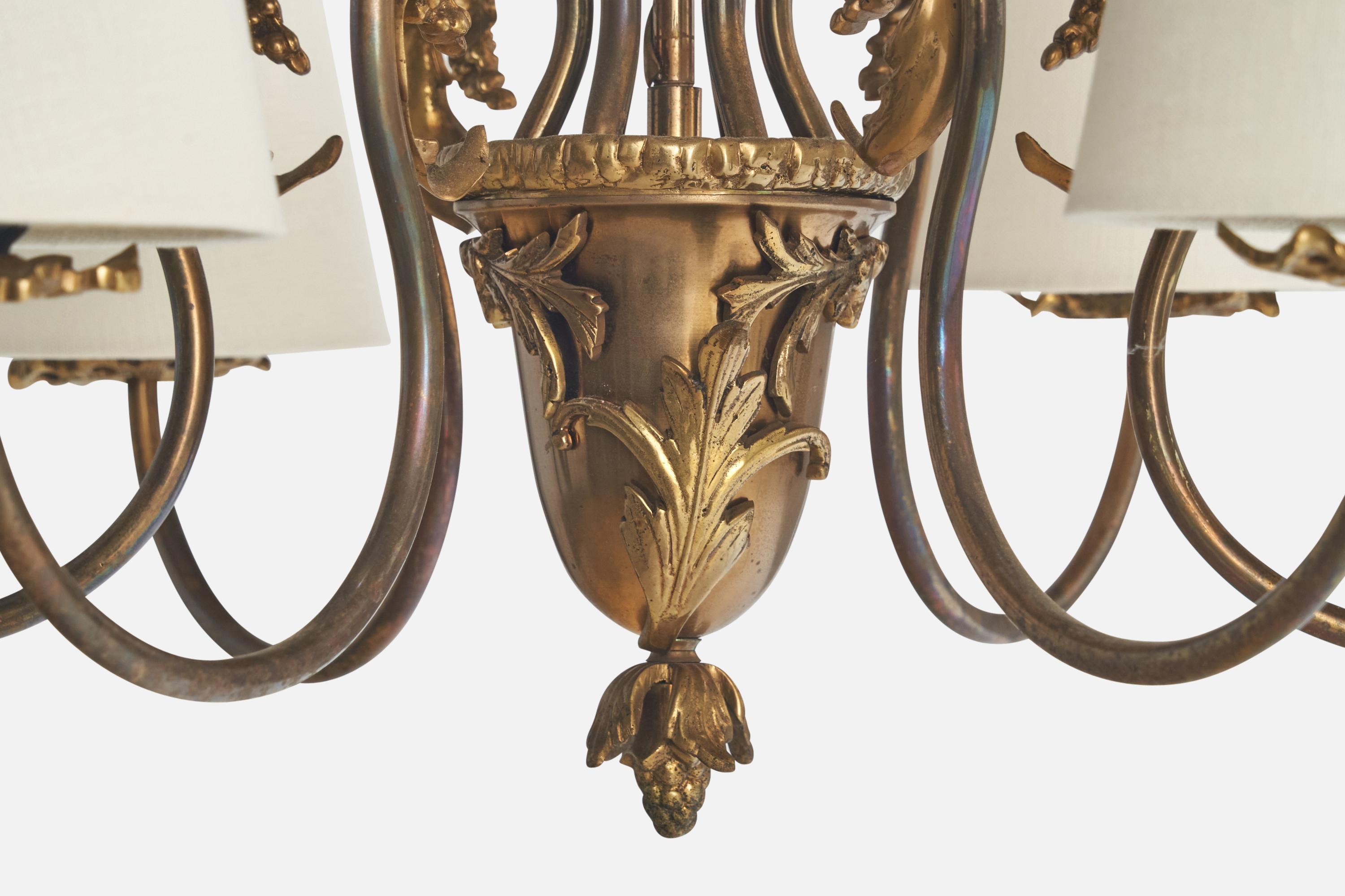 Lampadario di design francese, ottone, tessuto, Francia, anni '1940 in vendita 5