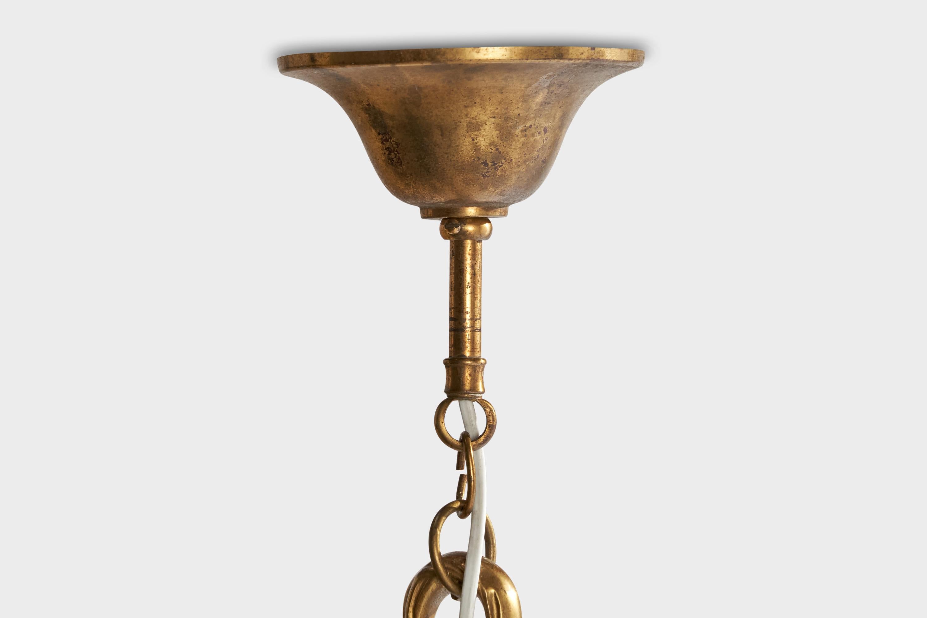French Designer, Chandelier, Brass, Fabric, France, 1950s For Sale 5