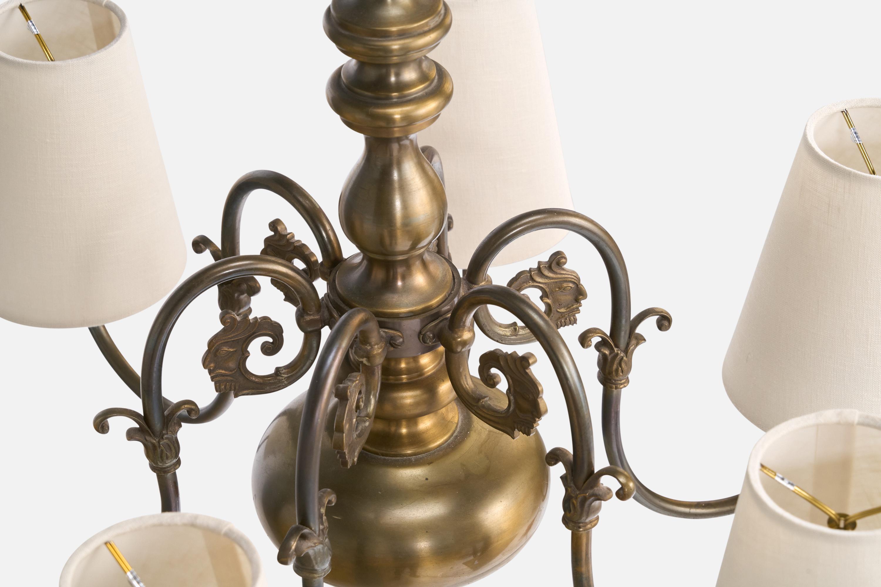 Lampadario di design francese, ottone, tessuto, Francia, anni '1950 in vendita 4
