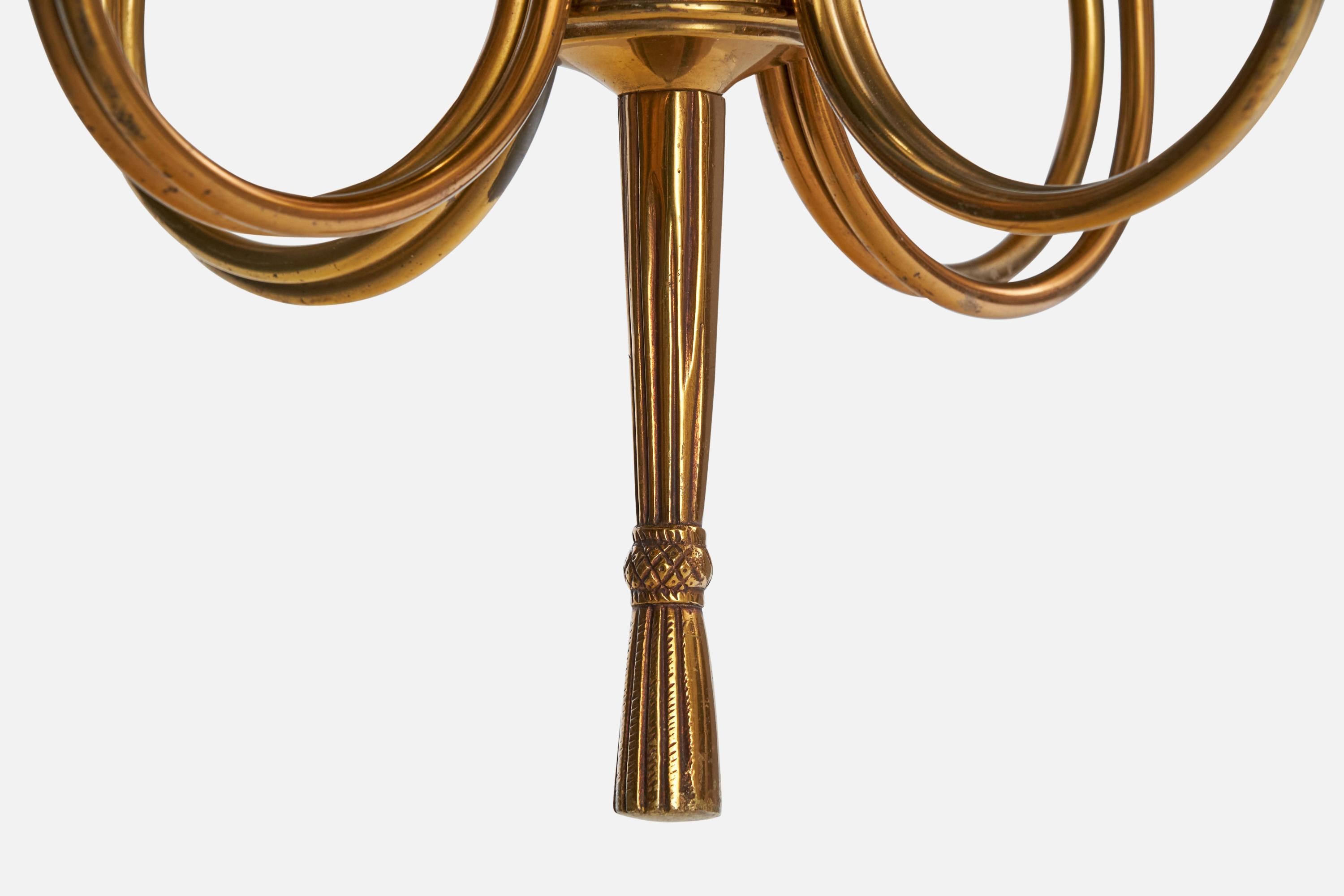 Lampadario di design francese, ottone, tessuto, Francia, anni '1950 in vendita 5