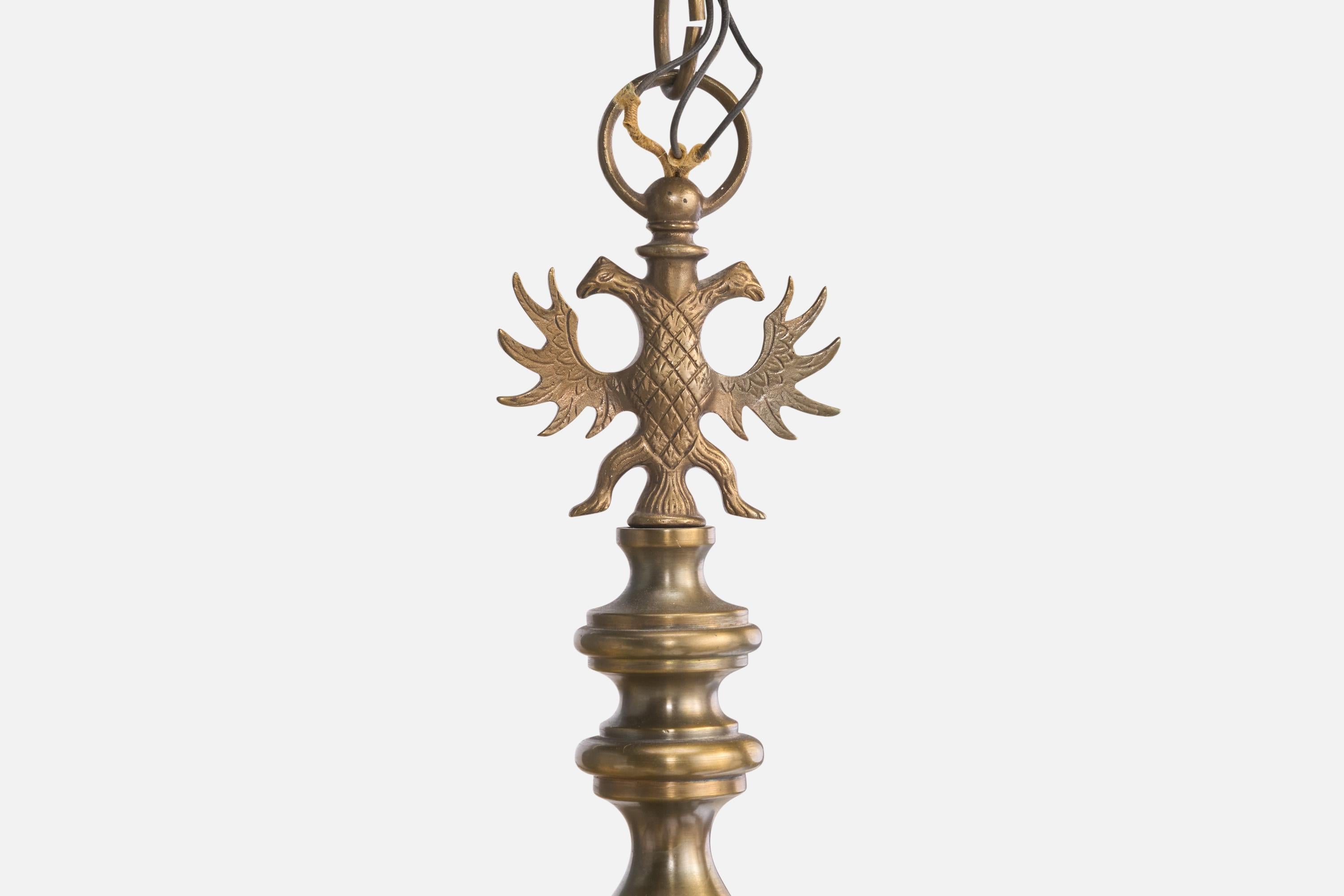 Lampadario di design francese, ottone, tessuto, Francia, anni '1950 in vendita 5