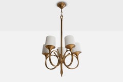 French Designer, Chandelier, Brass, Fabric, France, 1950s