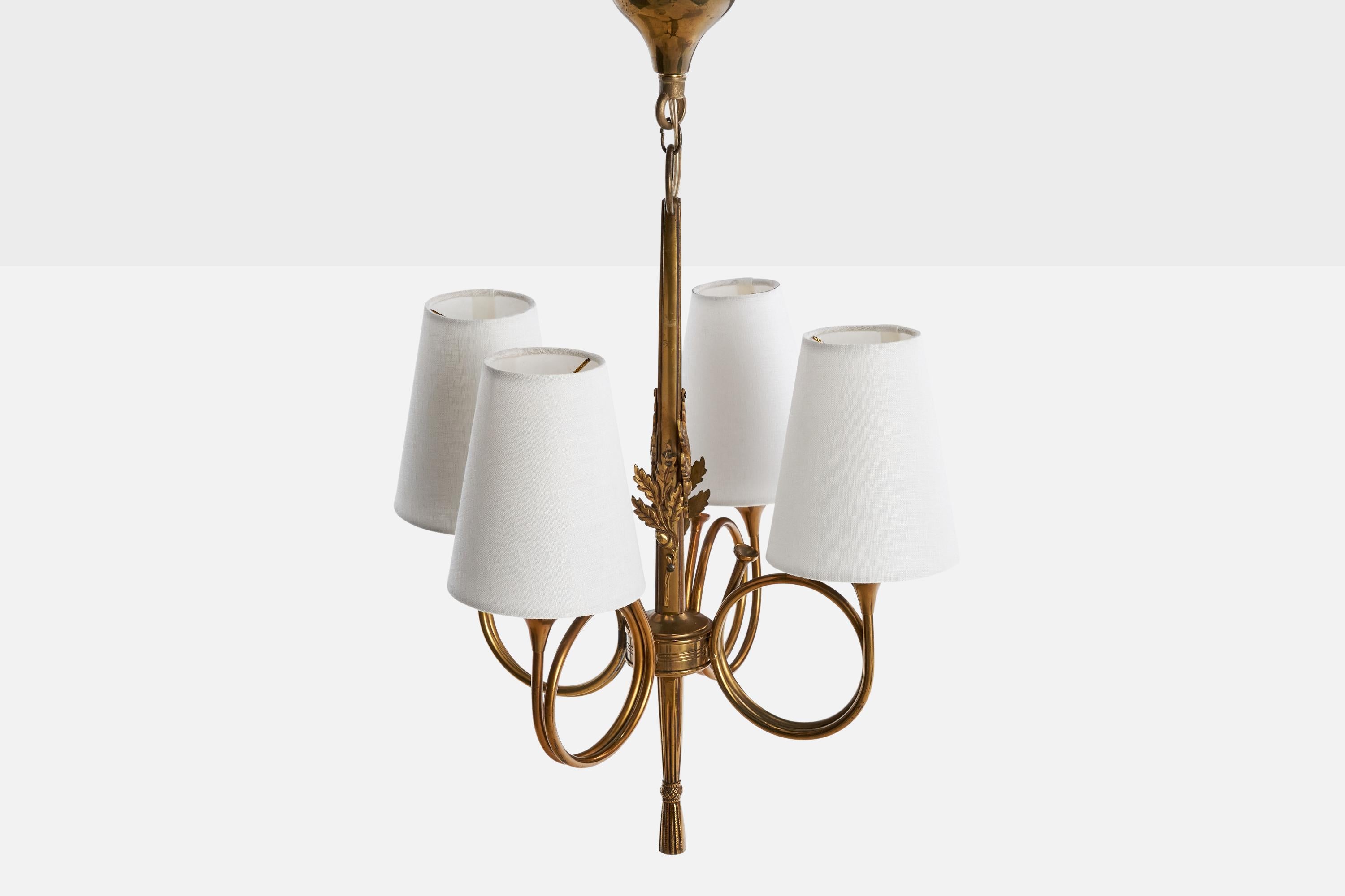 Lampadario di design francese, ottone, tessuto, Francia, anni '1950 In condizioni buone in vendita a High Point, NC