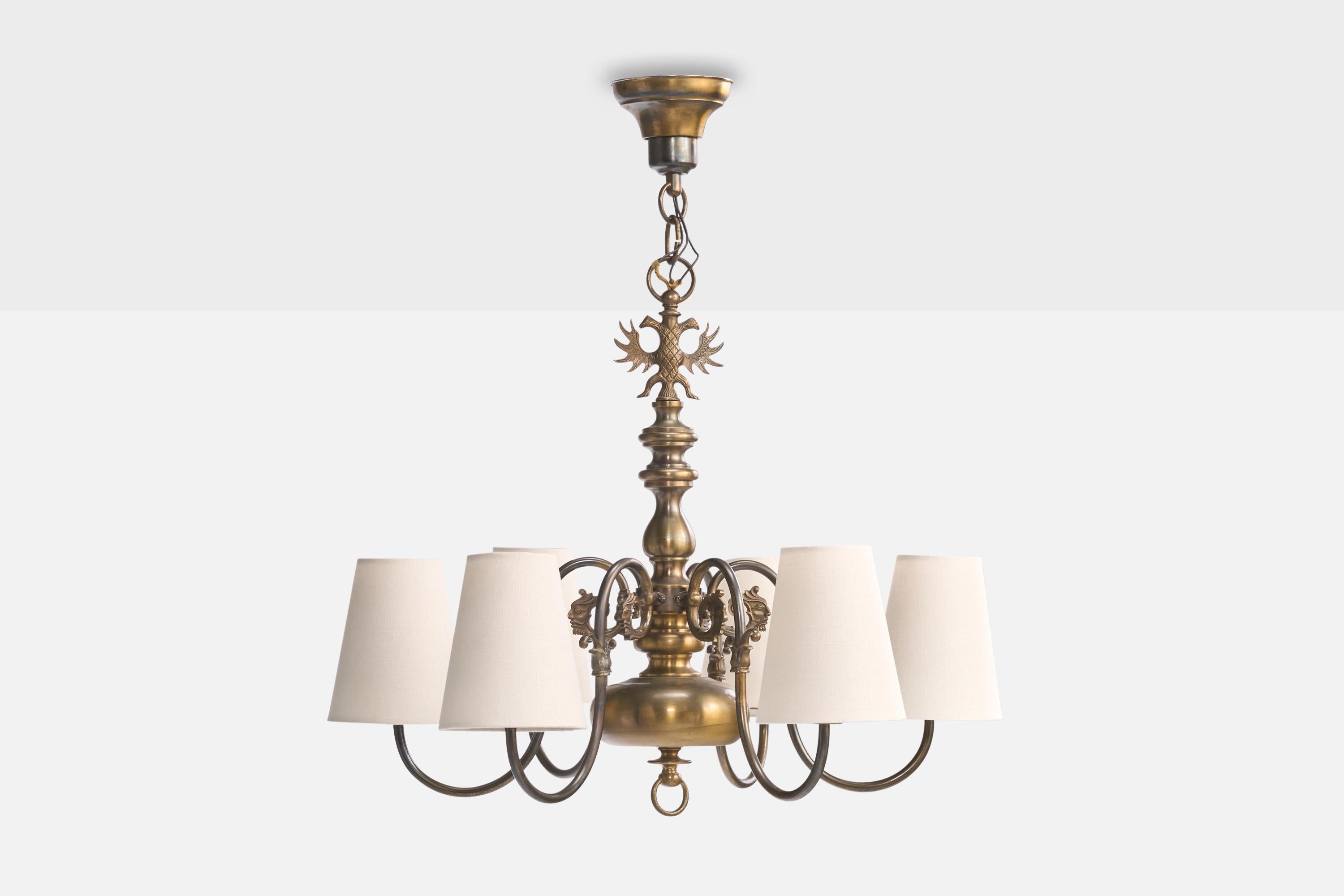 Lampadario di design francese, ottone, tessuto, Francia, anni '1950 In condizioni buone in vendita a High Point, NC
