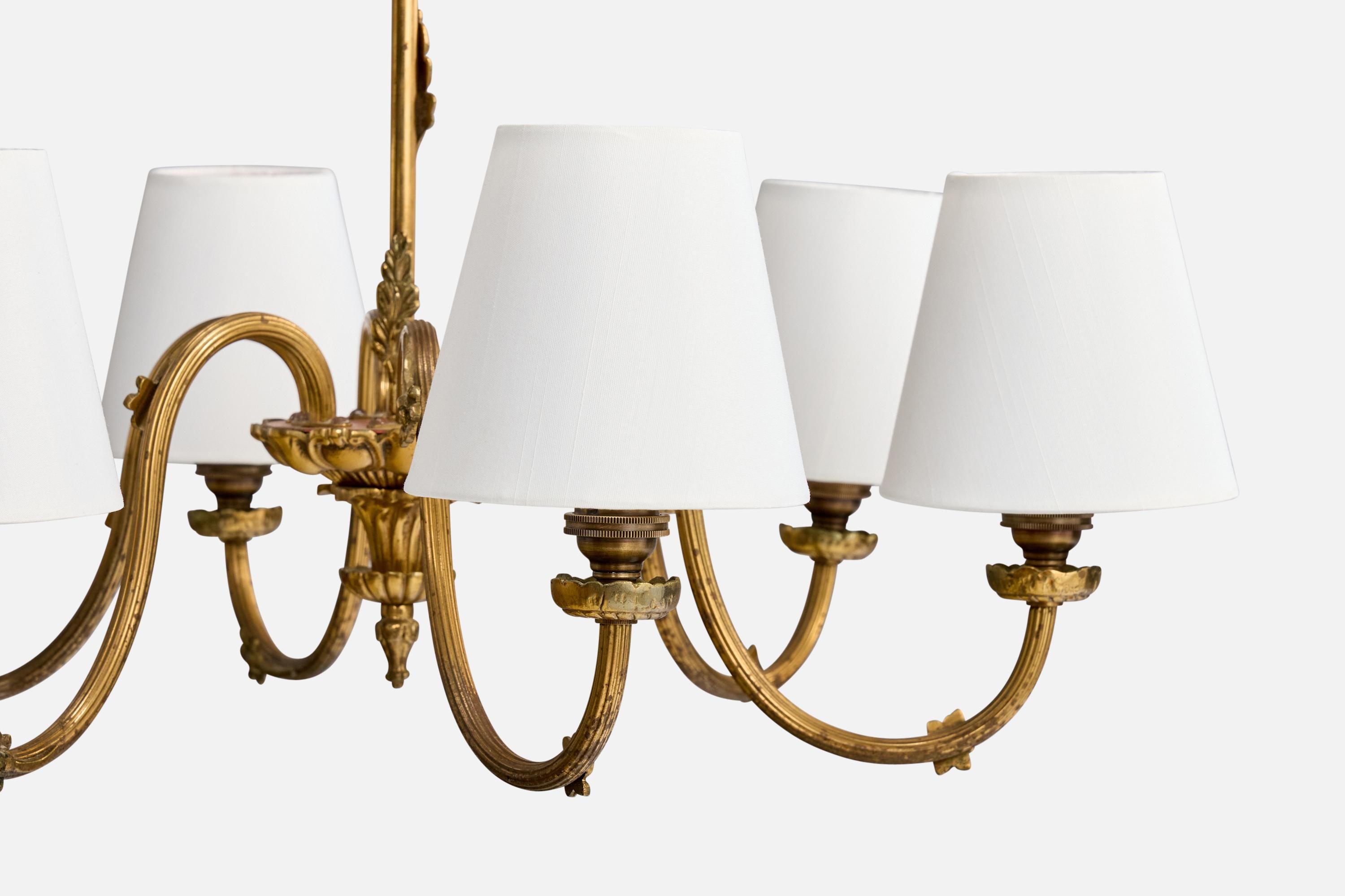 Lampadario di design francese, ottone, tessuto, Francia, anni '1950 In condizioni buone in vendita a High Point, NC