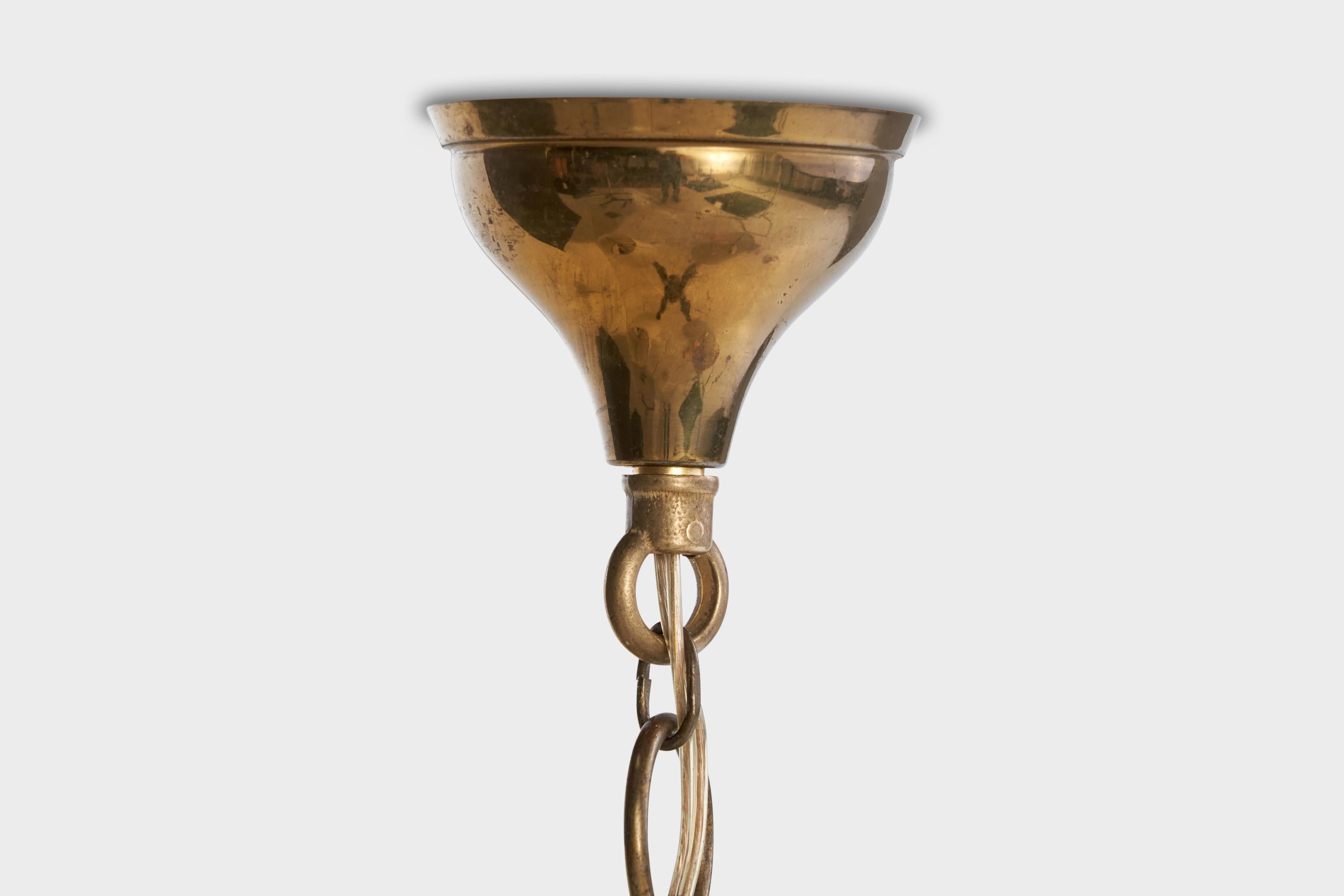 Lampadario di design francese, ottone, tessuto, Francia, anni '1950 in vendita 1