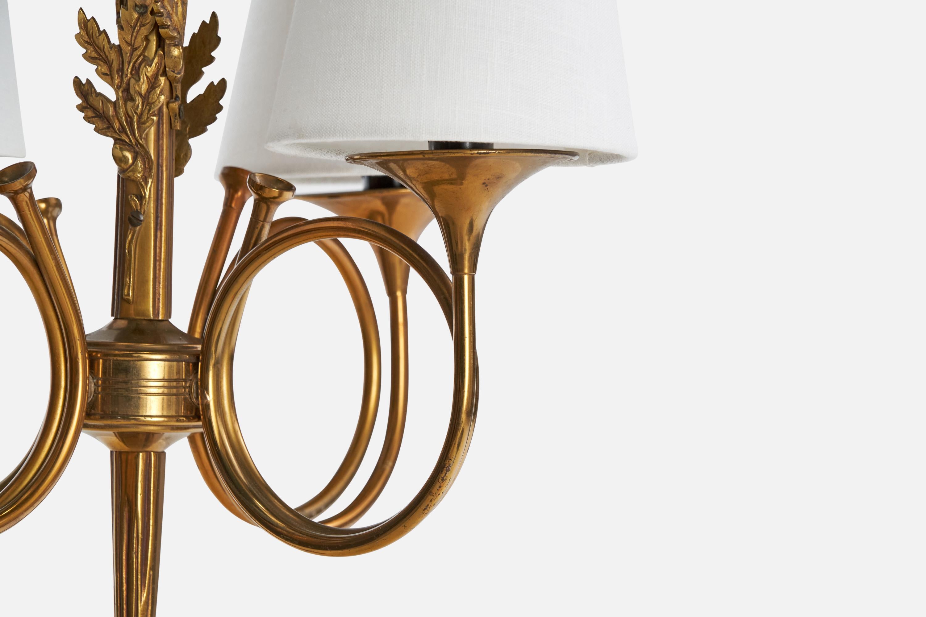 Lampadario di design francese, ottone, tessuto, Francia, anni '1950 in vendita 2