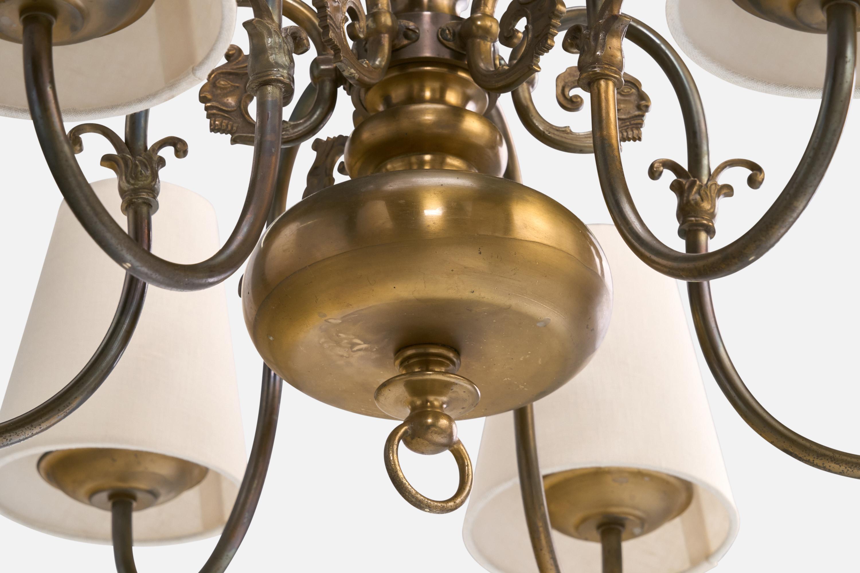 Lampadario di design francese, ottone, tessuto, Francia, anni '1950 in vendita 2
