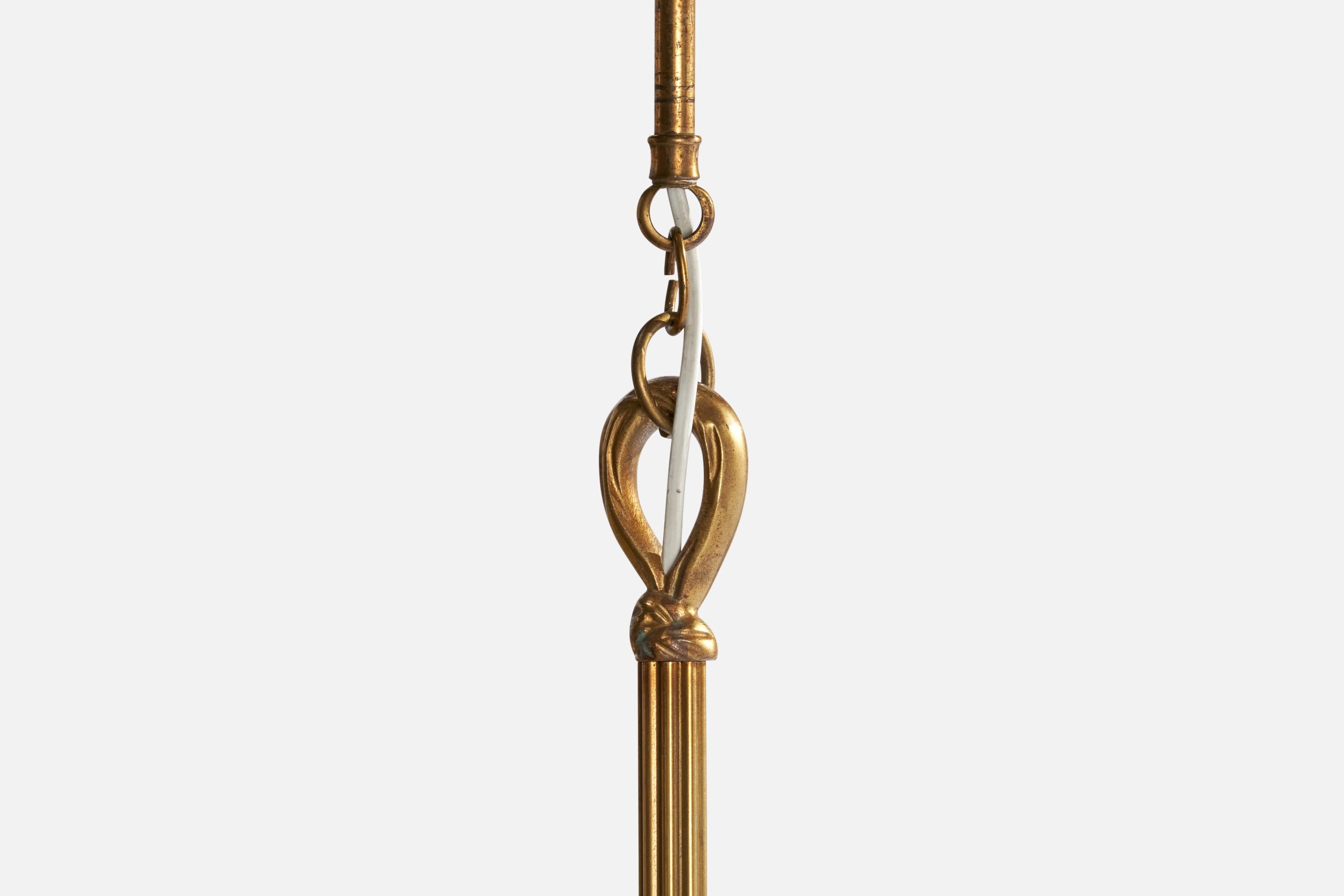French Designer, Chandelier, Brass, Fabric, France, 1950s For Sale 4
