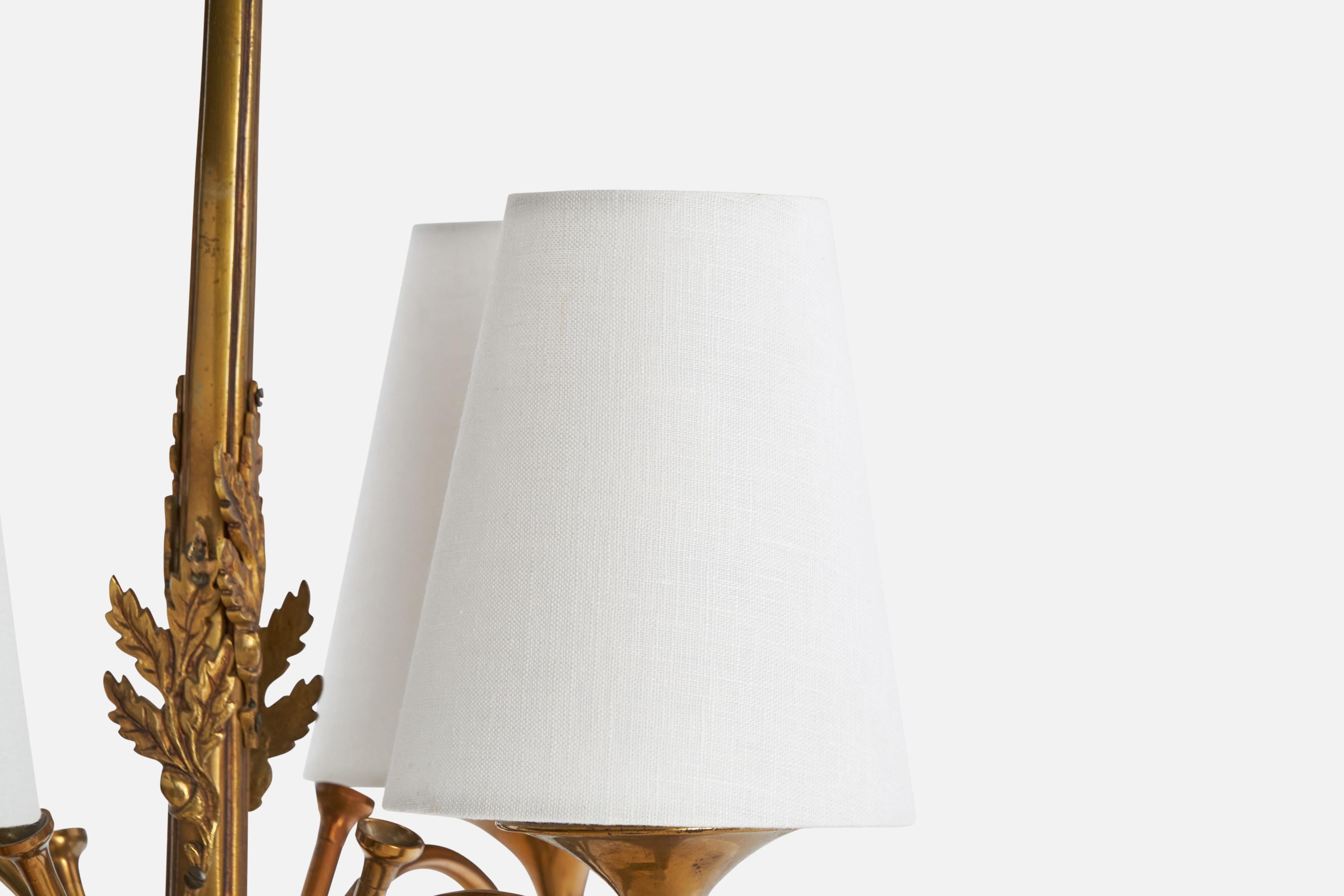 Lampadario di design francese, ottone, tessuto, Francia, anni '1950 in vendita 3