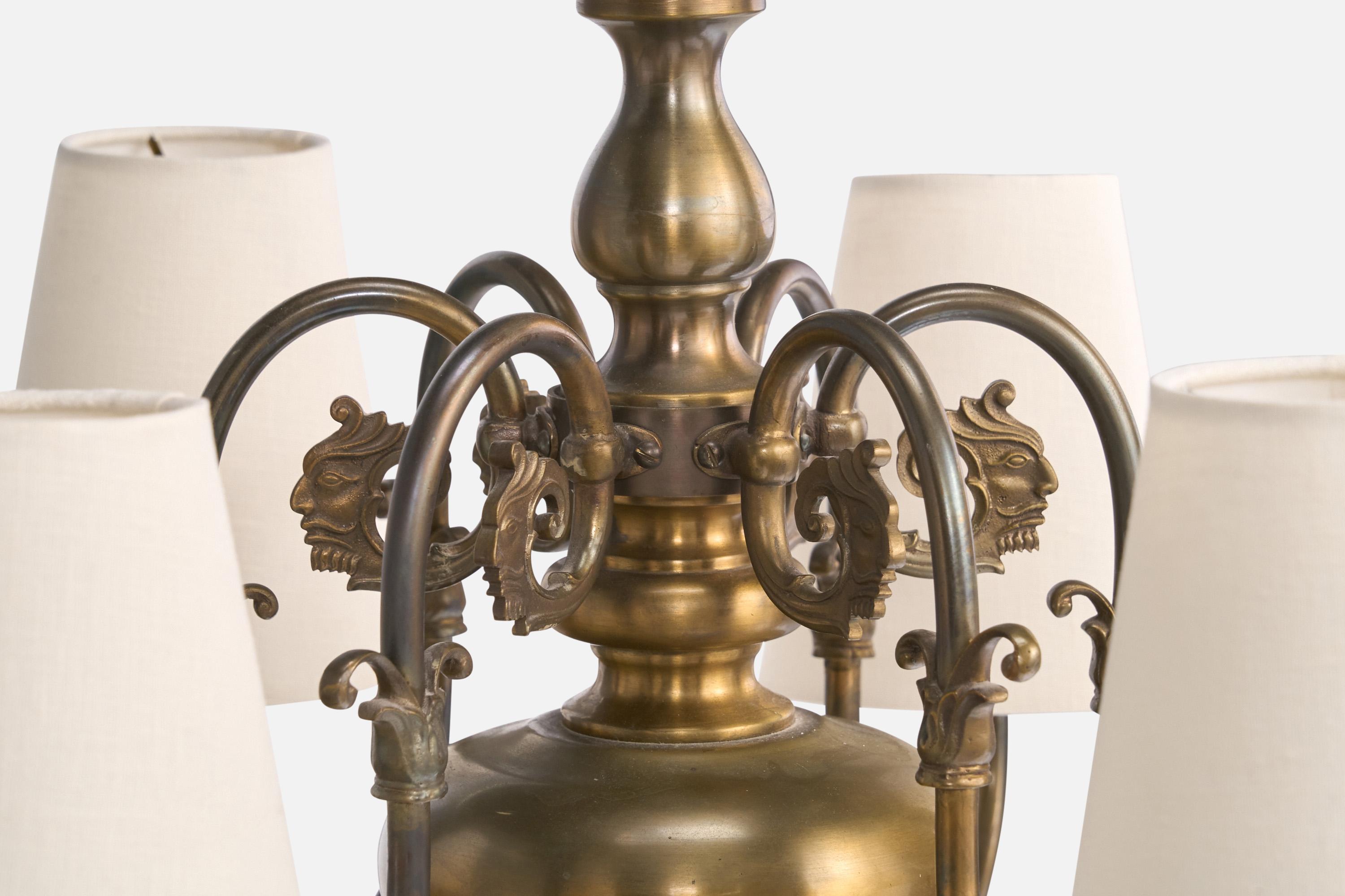 Lampadario di design francese, ottone, tessuto, Francia, anni '1950 in vendita 3