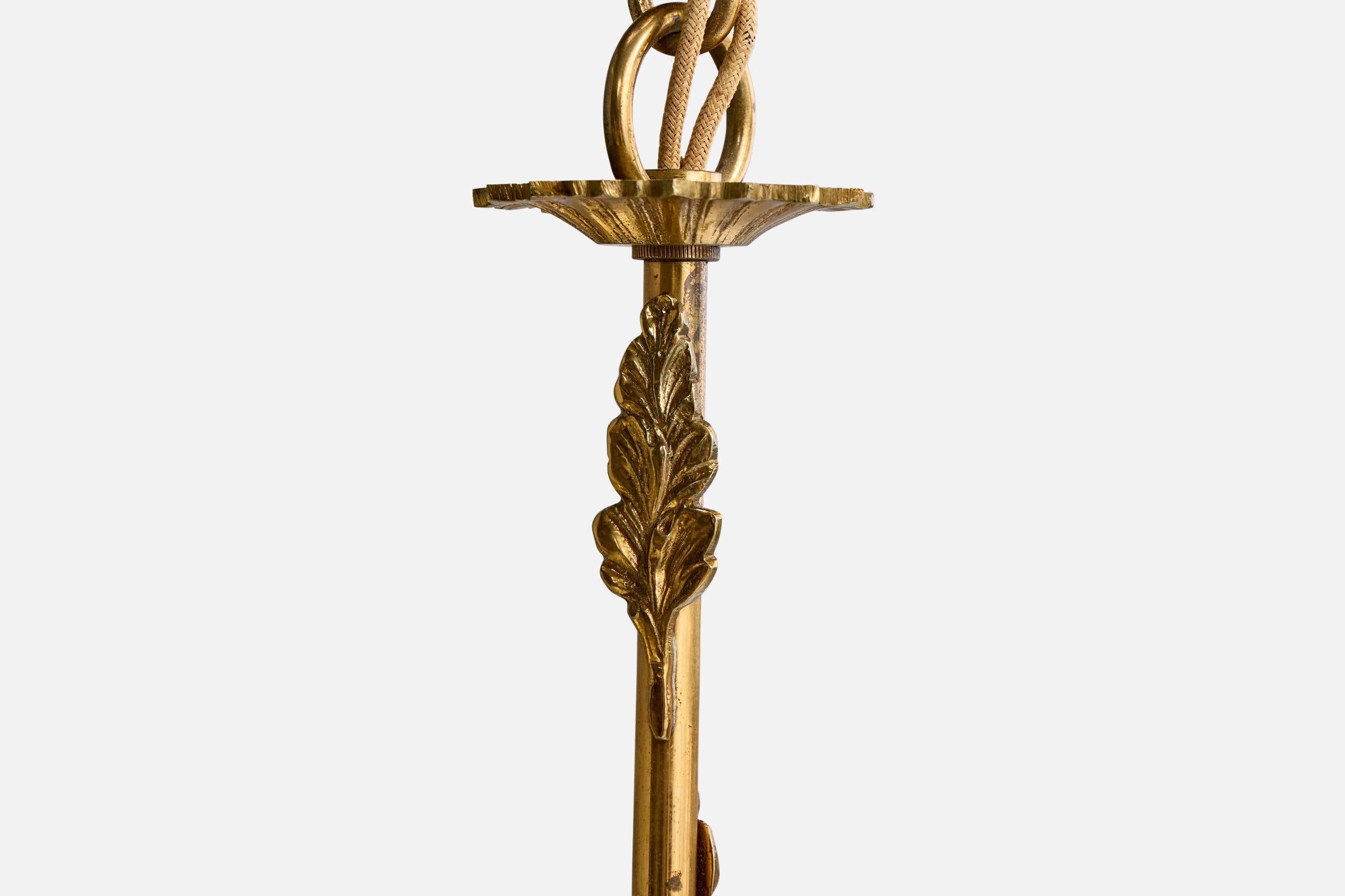Lampadario di design francese, ottone, tessuto, Francia, anni '1950 in vendita 2