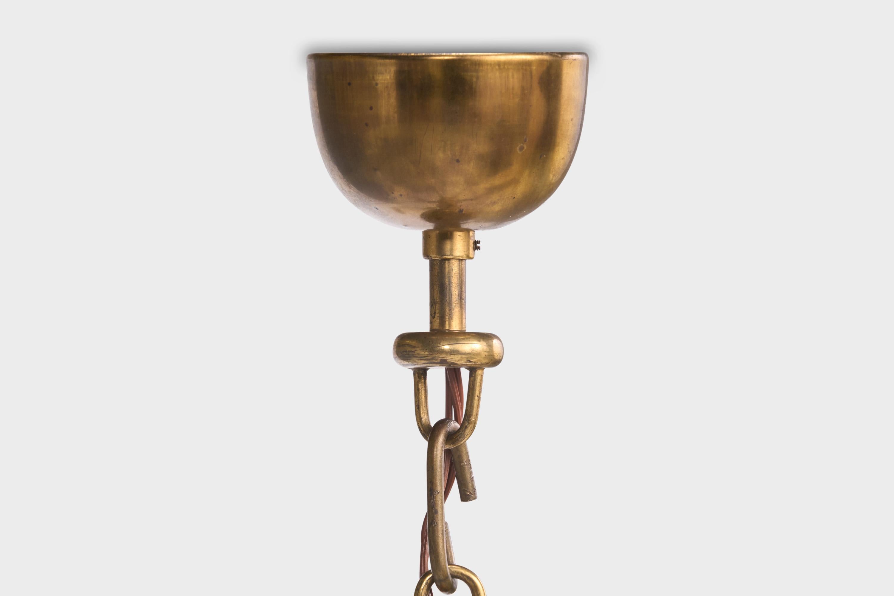 French Designer, Chandelier, Brass, Fabric, France, 1960s For Sale 6