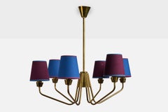 Französischer Designer, Kronleuchter, Messing, Stoff, Frankreich, 1960er Jahre