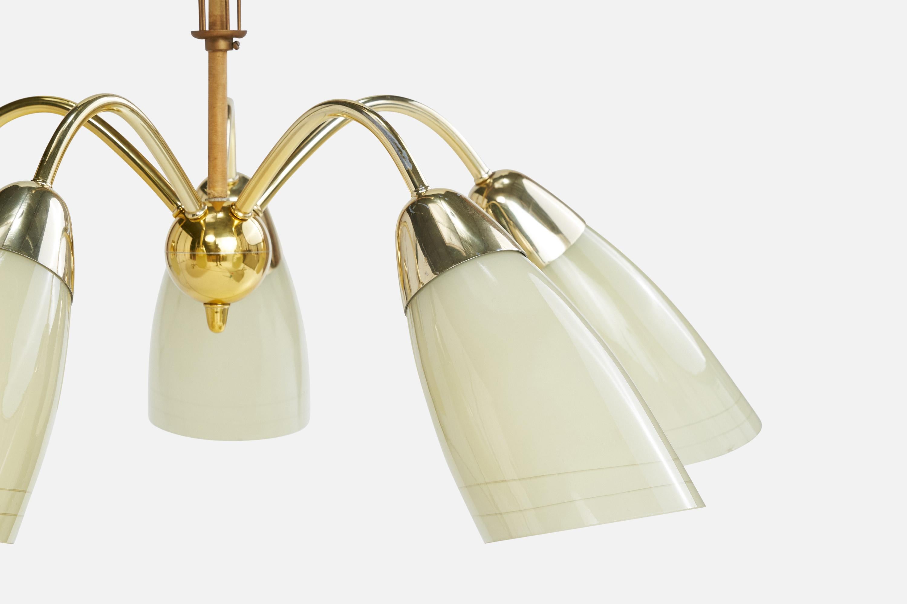 French Designer, Chandelier, Brass, Glass, Cord, France, 1950s For Sale 6