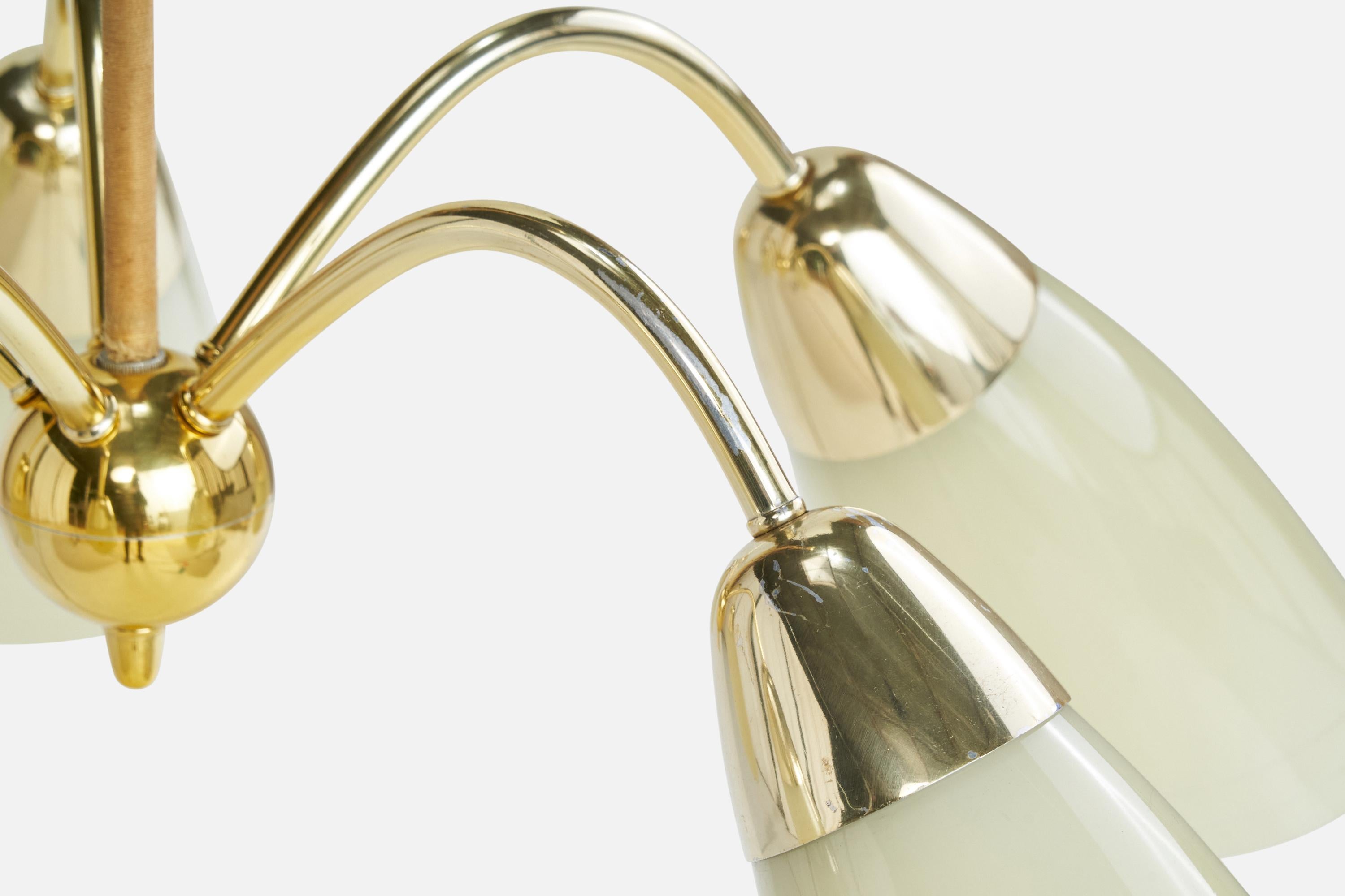French Designer, Chandelier, Brass, Glass, Cord, France, 1950s For Sale 9