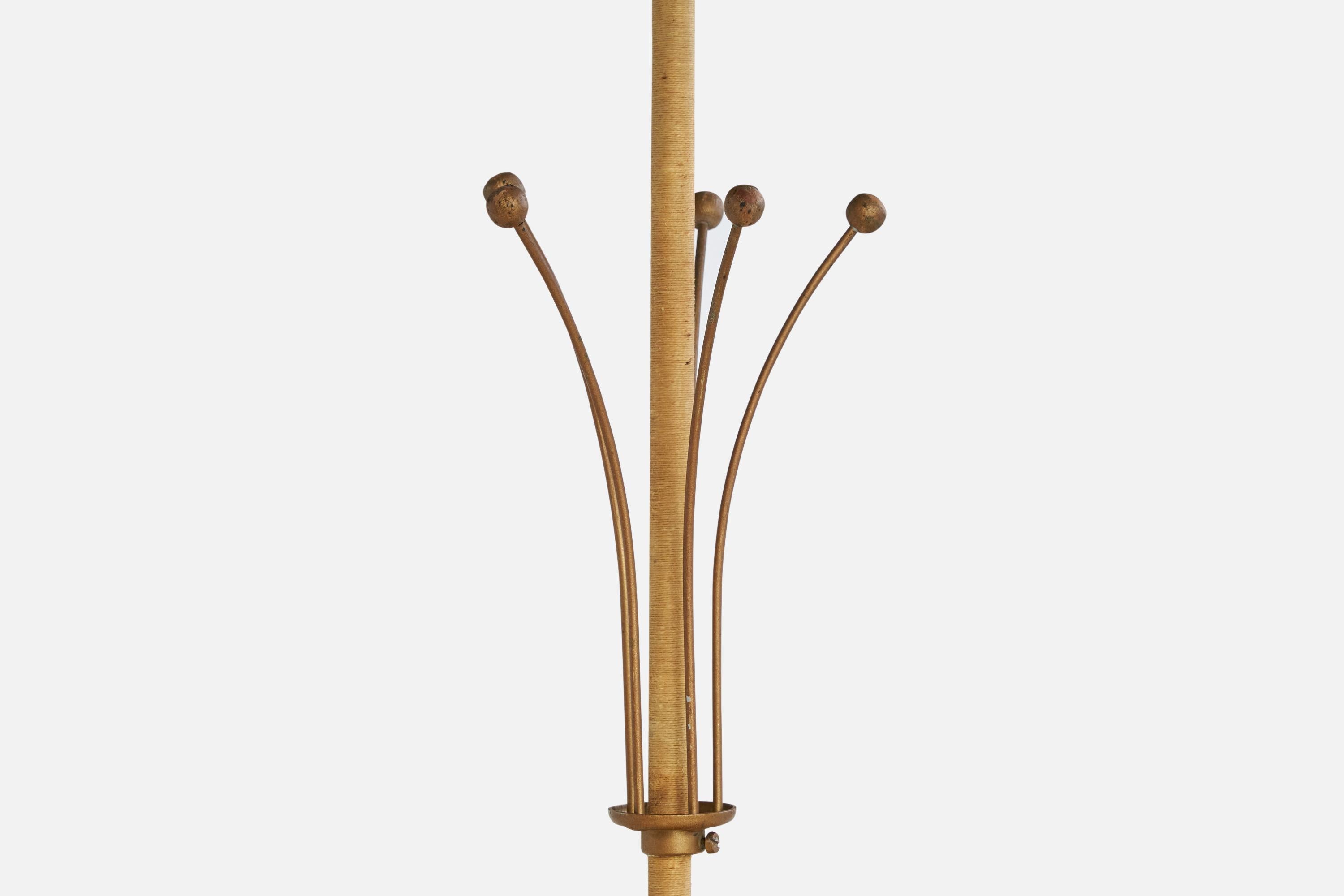 French Designer, Chandelier, Brass, Glass, Cord, France, 1950s For Sale 10