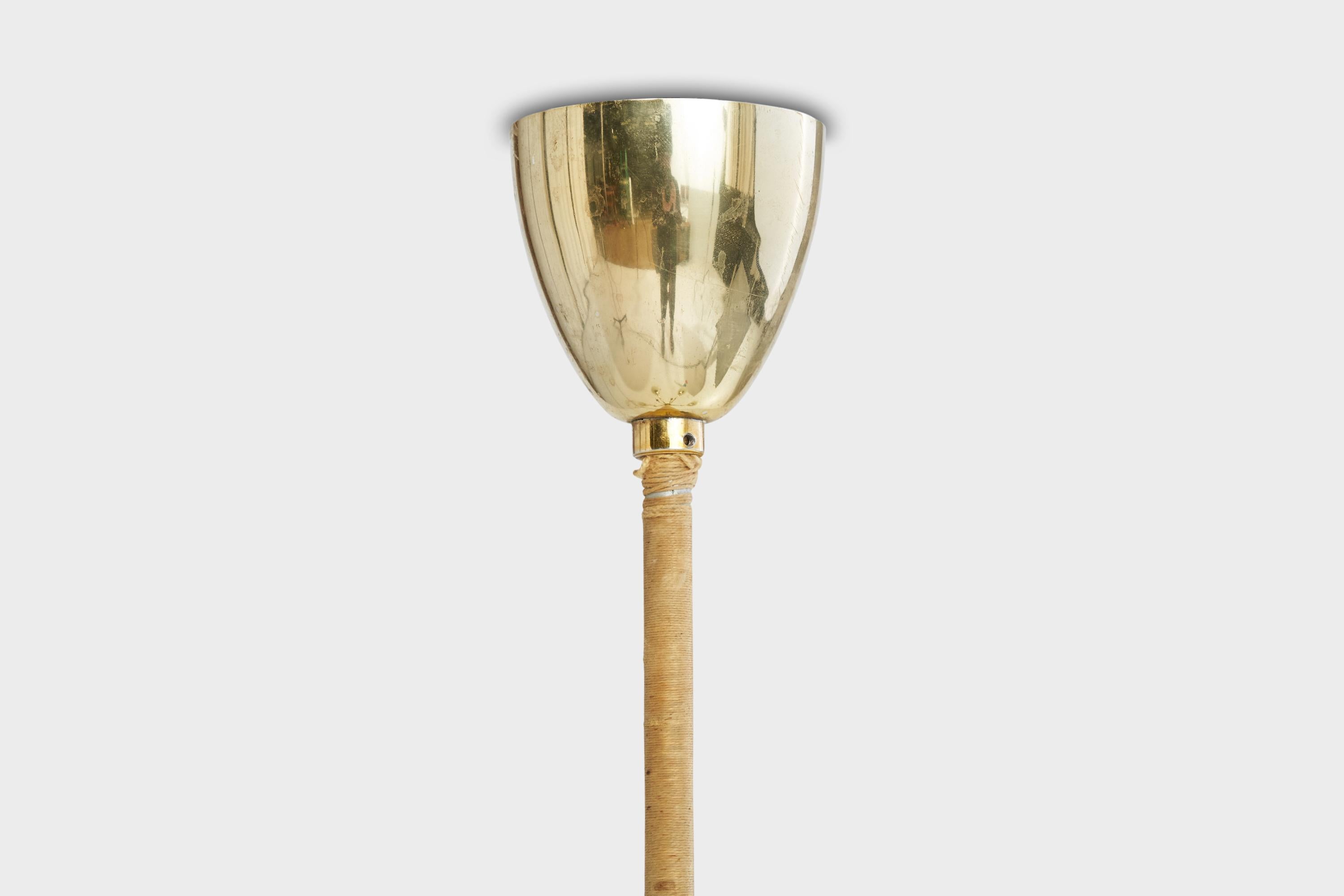 French Designer, Chandelier, Brass, Glass, Cord, France, 1950s For Sale 1