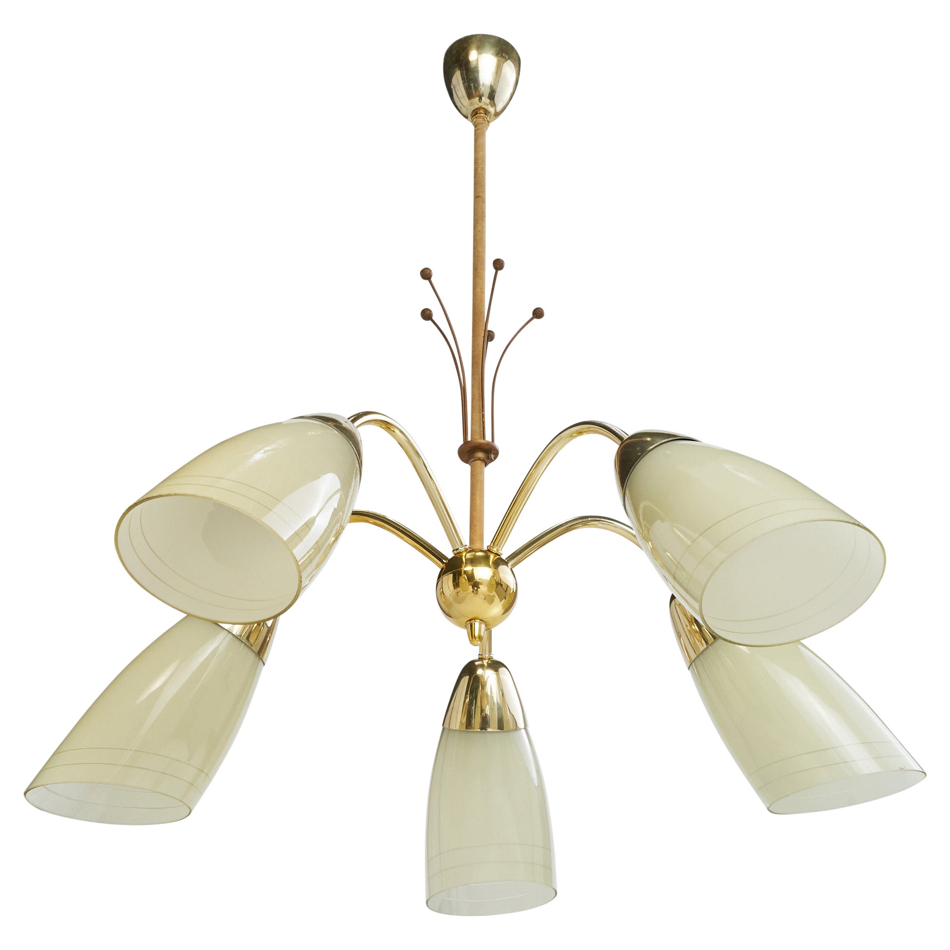 Französischer Designer, Kronleuchter, Messing, Glas, Kordel, Frankreich, 1950er Jahre im Angebot