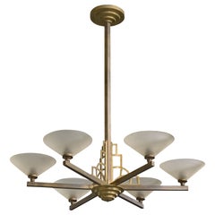 Designer francese, lampadario, ottone, vetro, Francia, anni '1930