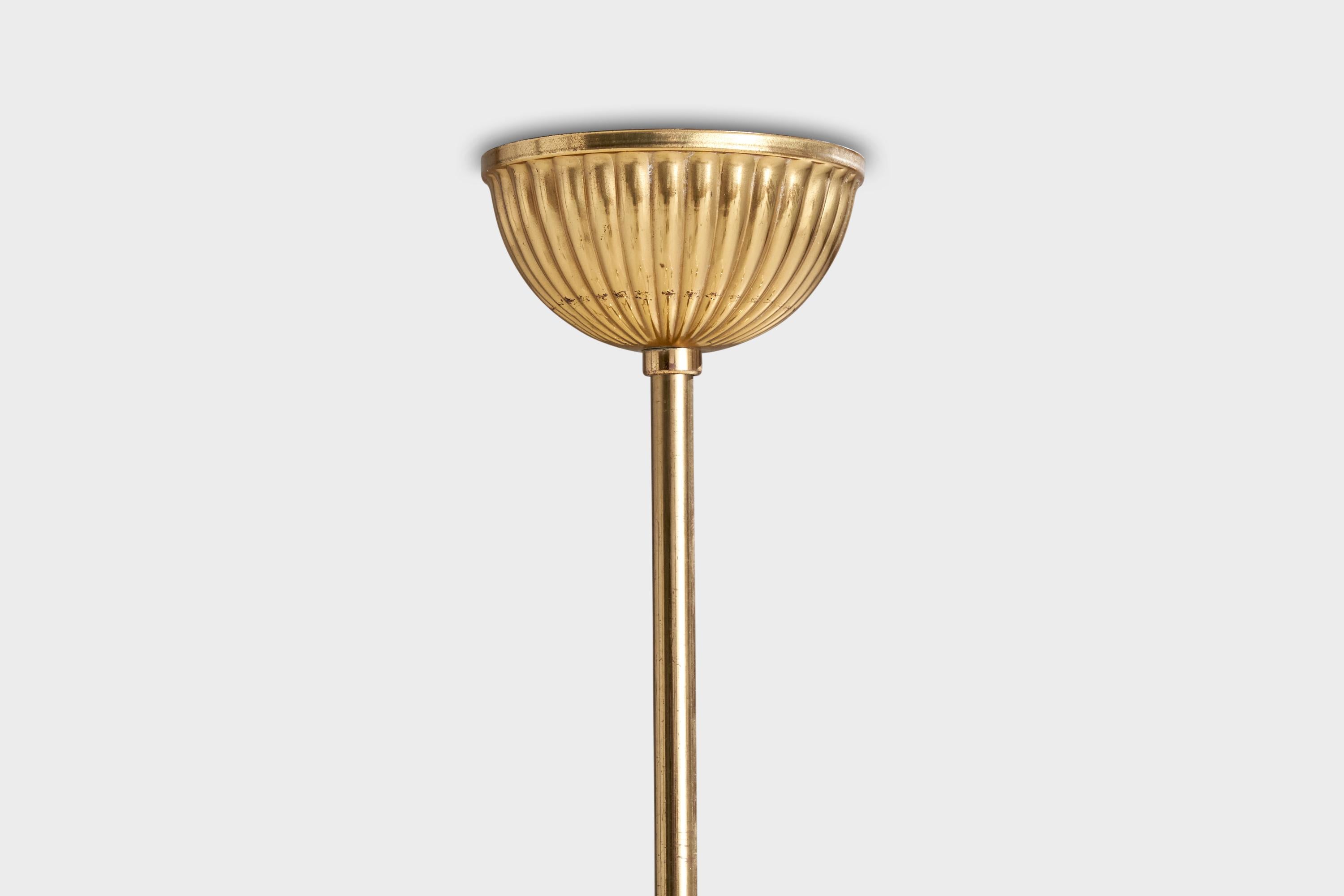 French Designer, Chandelier, Brass, Glass, France, 1950s 5