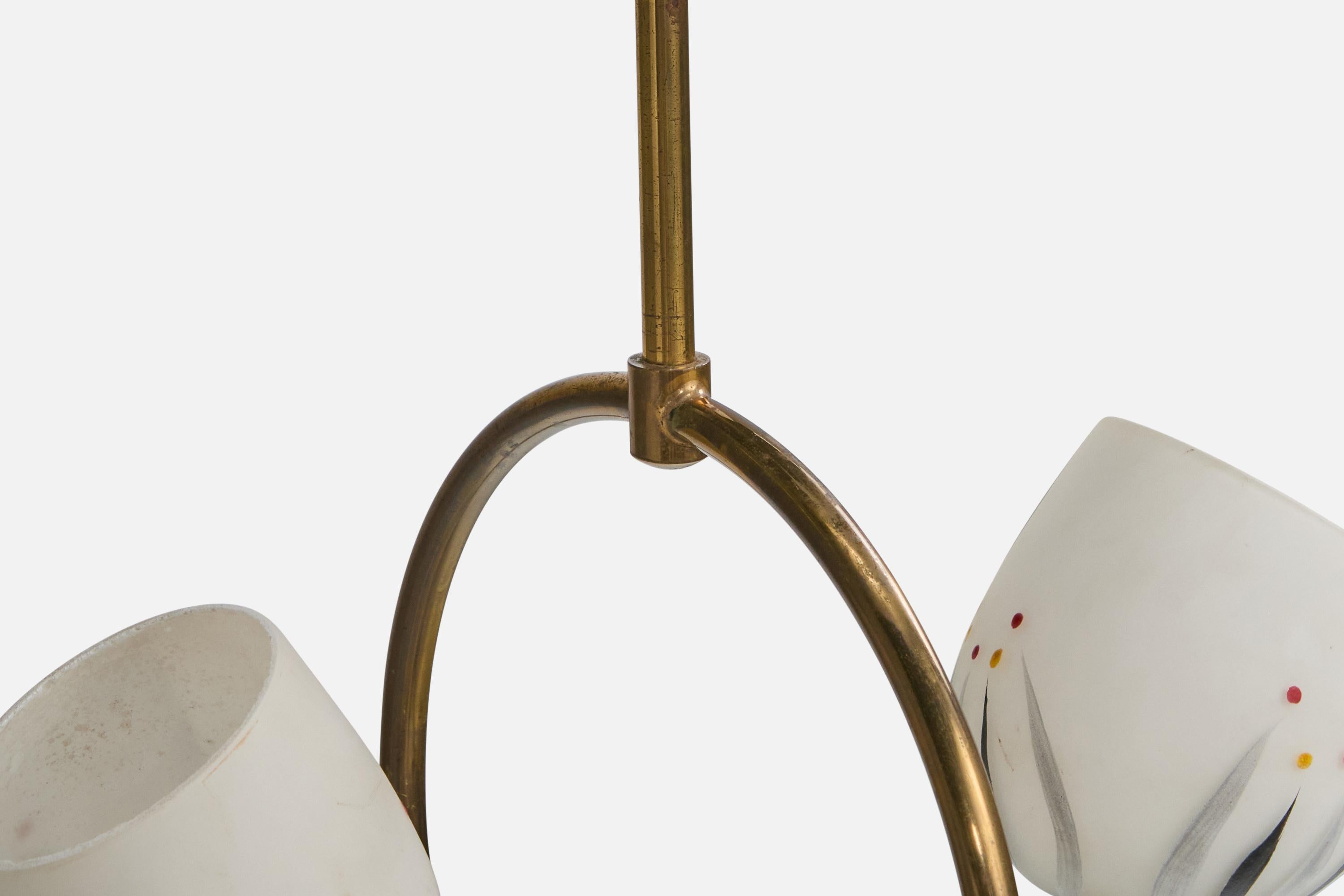 French Designer, Chandelier, Brass, Glass, France, 1950s For Sale 5