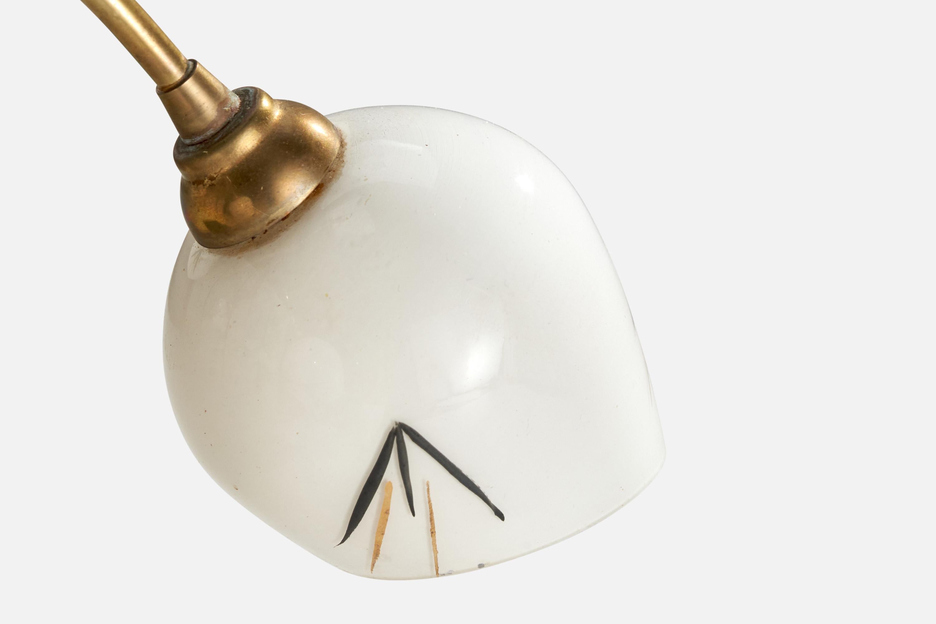 French Designer, Chandelier, Brass, Glass, France, 1950s For Sale 6