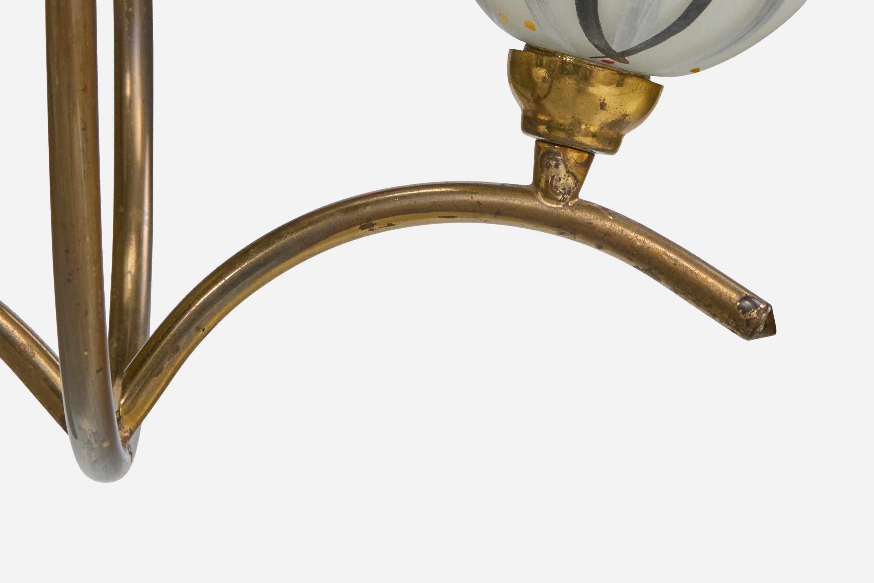 French Designer, Chandelier, Brass, Glass, France, 1950s For Sale 6