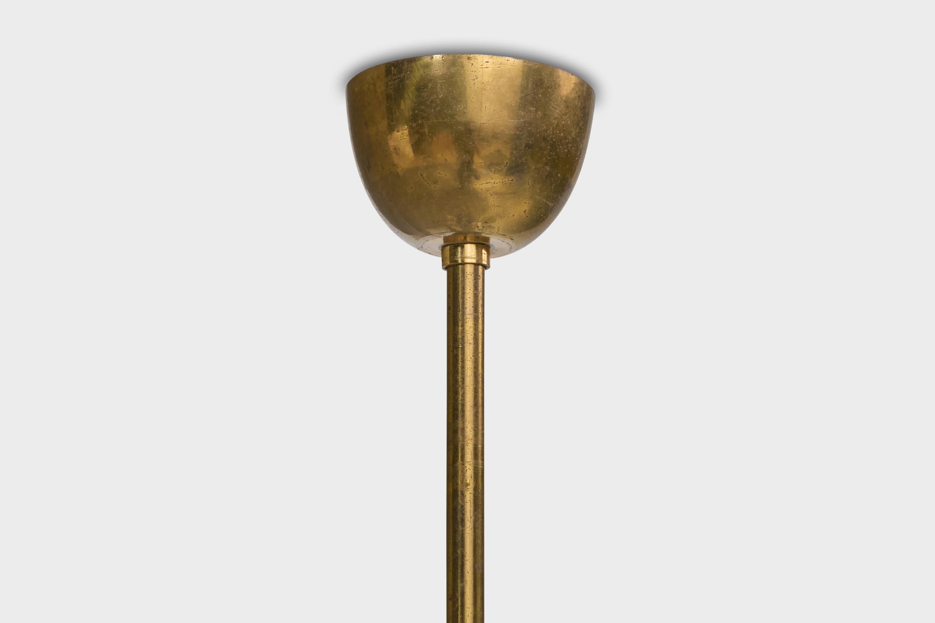 French Designer, Chandelier, Brass, Glass, France, 1950s For Sale 7